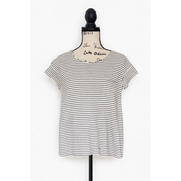 Mango MNG Women’s Striped T-Shirt SZ S – Black & White Cotton Tee - Picture 1 of 4